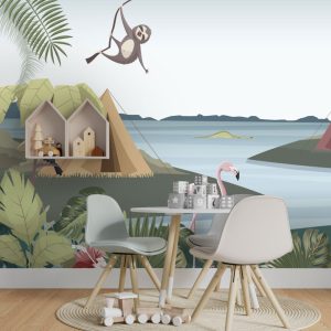 Camping Area by the Lake Wallpaper