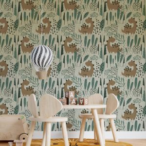Dinosaur Patterned Tropical Flower Wallpaper