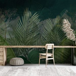 Tropical Large Leaf Dark Tones Wallpaper