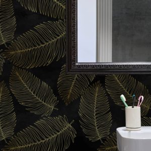 Black Background Tropical Leaves Wallpaper