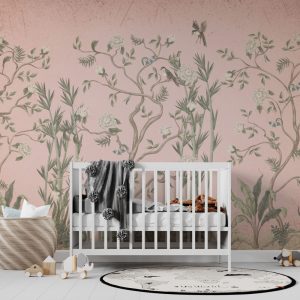 Soft Flowers and Birds Wallpaper with Pink Background