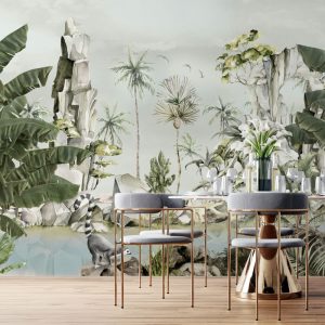 Tropical Trees by the Lake Wallpaper