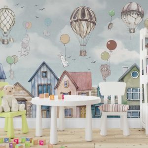 Animals Flying in Balloons and Castle in the Sky Wallpaper