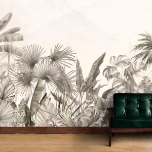 Sepia Tones Large Tropical Leaves Wallpaper