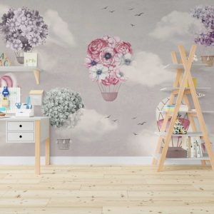 Pink and Floral Flying Balloons Wallpaper