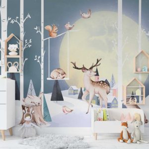 Cute Animals in Moonlight Wallpaper
