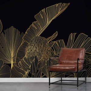 Gold Striped Tropical Forest Black Background Wallpaper