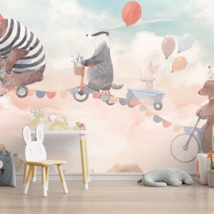 Animals Riding Bicycles in the Sky 3D Wallpaper