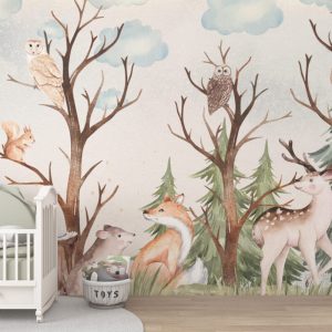 Cute Animals Wandering in the Forest 3D Wallpaper