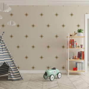Beige Background Star Patterned Wallpaper