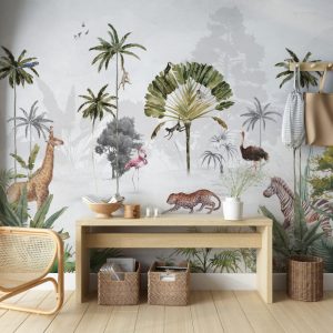 Soft Tropical Forest and Animals Wallpaper