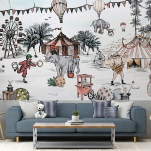 Circus Clown and Animals Kids Wallpaper