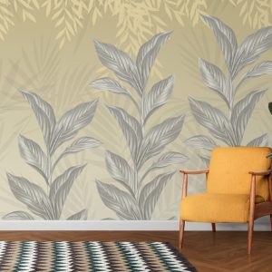 Beige Background Gray Tone Leaves Wallpaper
