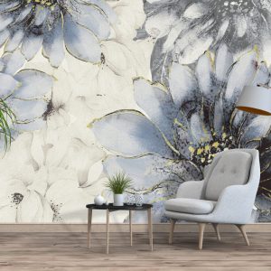 Flowers Wallpaper in Blue Tones