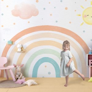 Soft Sun and Rainbow Kids Wallpaper