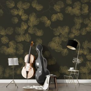 Dark Beige Leaf Patterns Wallpaper