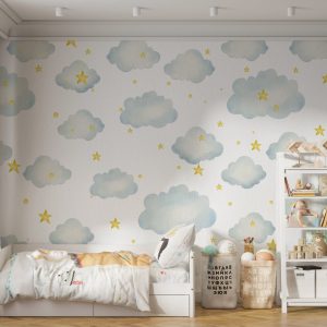 Stars and Cloud Patterned Wallpaper