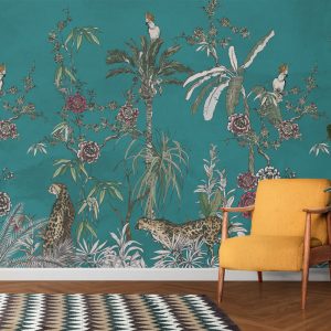 Tropical Trees and Animals with Dark Background 3D Wallpaper