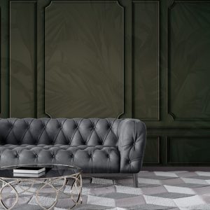 Yellow Tone Tropical Leafy Lath-Looking Wallpaper