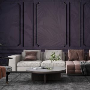 Purple Colored Tropical Leafy Lath-Looking Wallpaper