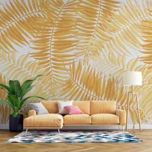 Tropical Leaves Wallpaper in Soft Orange Tones