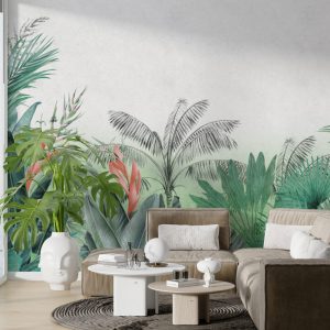 Tropical Leaves in Green Tones Wallpaper