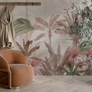 Tropical Leaves in Red Tones Wallpaper