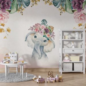 Soft Flowers and Elephant Wallpaper