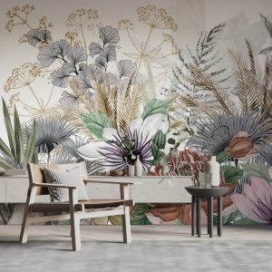 Tropical Flowers and Leaves Wallpaper