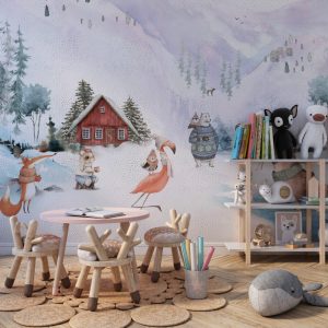 Winter Themed Cute Animals Wallpaper