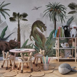 Realistic Dinosaurs in a Tropical Setting Wallpaper