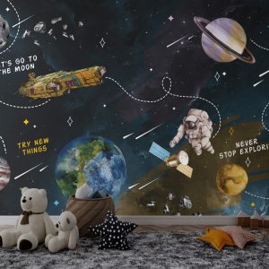 Planets, Spaceship, and Astronaut Wallpaper