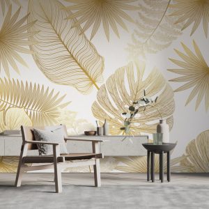 Gold-Colored Tropical Leaves Wallpaper