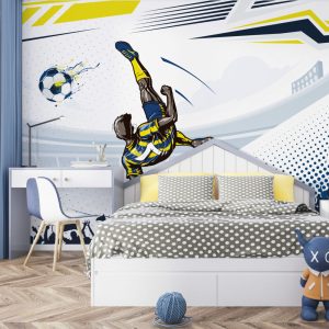 Footballers and Balls Blue Wallpaper