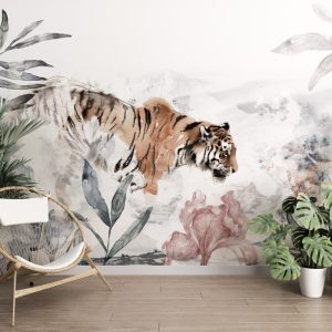 Lily and Tiger Watercolour Wallpaper