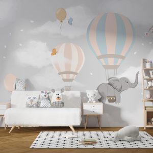 Elephant Flying with Balloons Wallpaper
