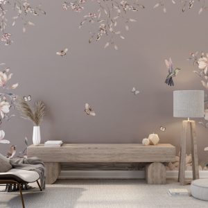 Hanging Flowers and Peacocks Wallpaper