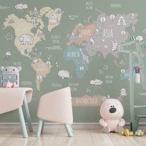 Separate Continents Pattern Children's Map 3D Wallpaper