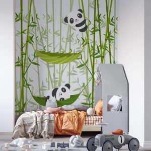 Pandas on Leaves Themed 3D Wallpaper