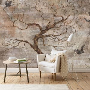 Trimmed Large Tree and Birds Wallpaper
