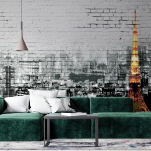 Stone Wall Patterned Eiffel Tower 3D Wallpaper