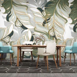Large Tropical Leaves Soft Tones Wallpaper
