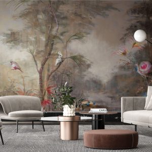 Color Transition Black and White Marble Wallpaper with Gold Details