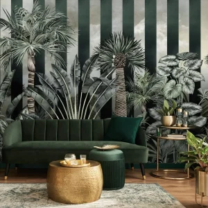 Thick Striped Tropical Patterned 3D Wallpaper