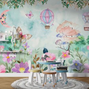 Butterfly and Elephant in Flying Balloon Wallpaper