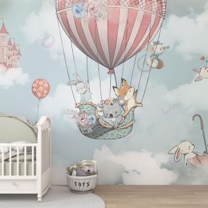 Animals Flying in Balloons and Castle in the Sky Wallpaper