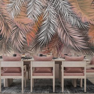 Tropical Flowers by the Lake in Watercolor Style Wallpaper