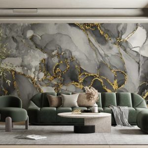 Grey and Gold Colored 3D Wallpaper