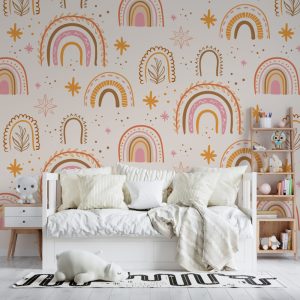 Beige Background Pink Shades Patterned Kids Wallpaper