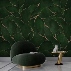 Gold Lined Green Abstract Leaves Wallpaper